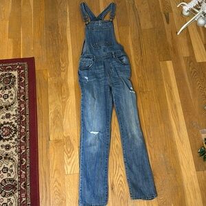 Girls’ distressed denim GAP overalls